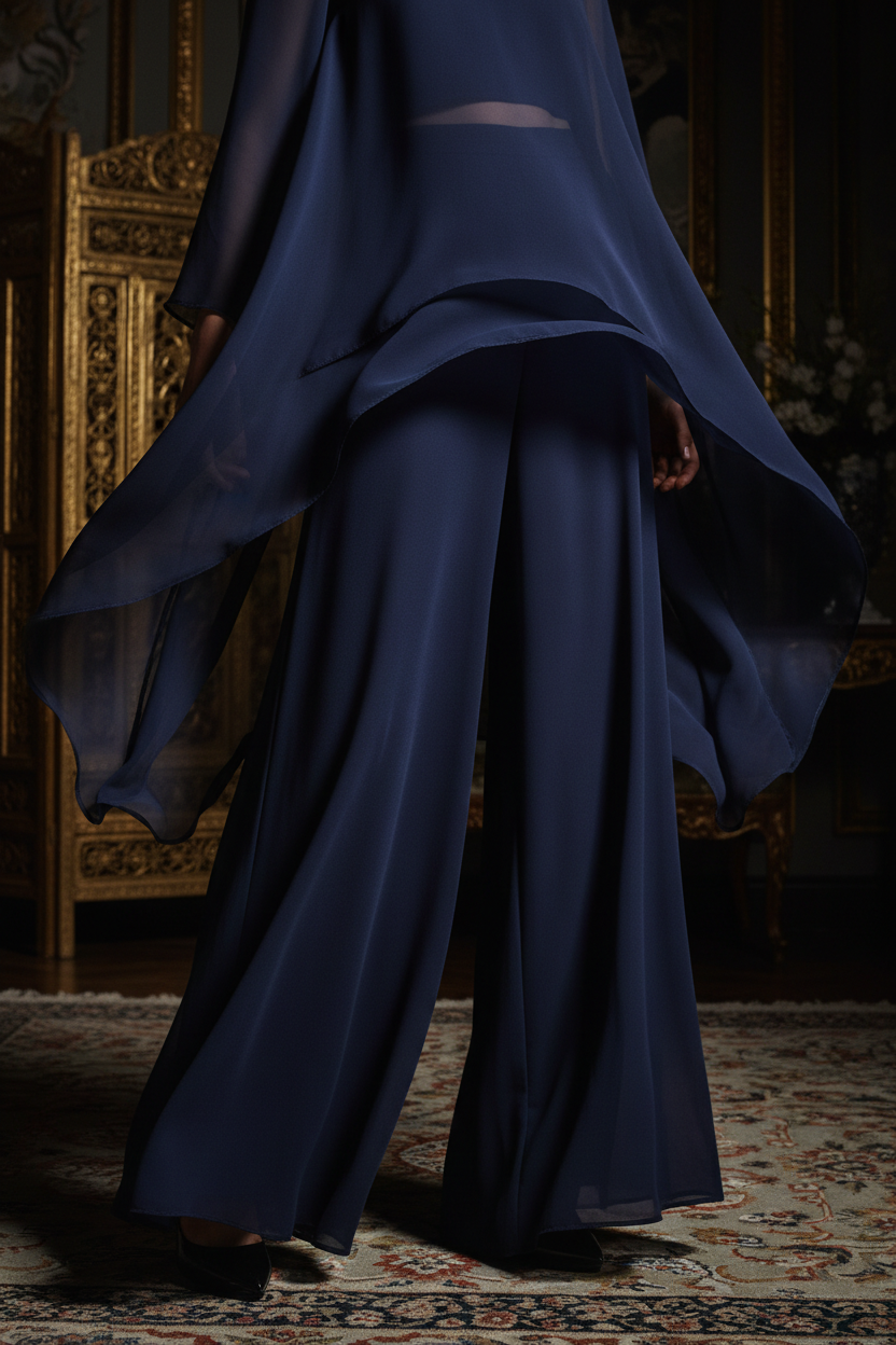 Détail bas - pantalon en mousseline Navy Blue