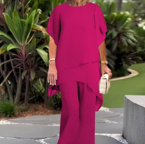 Ensemble Élégant en Mousseline à Coupe Irrégulière