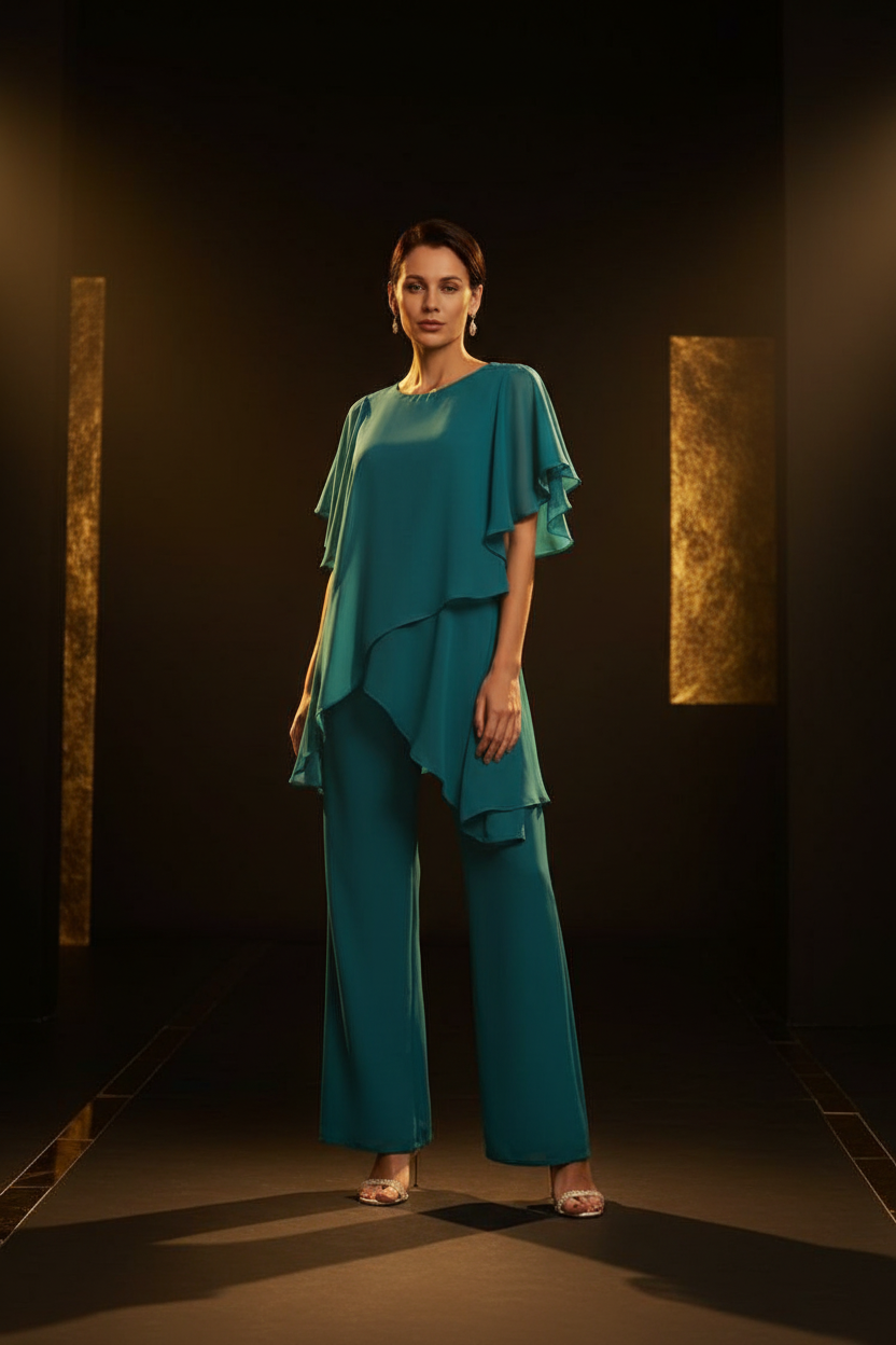 Ensemble élégant en mousseline - Aqua Blue