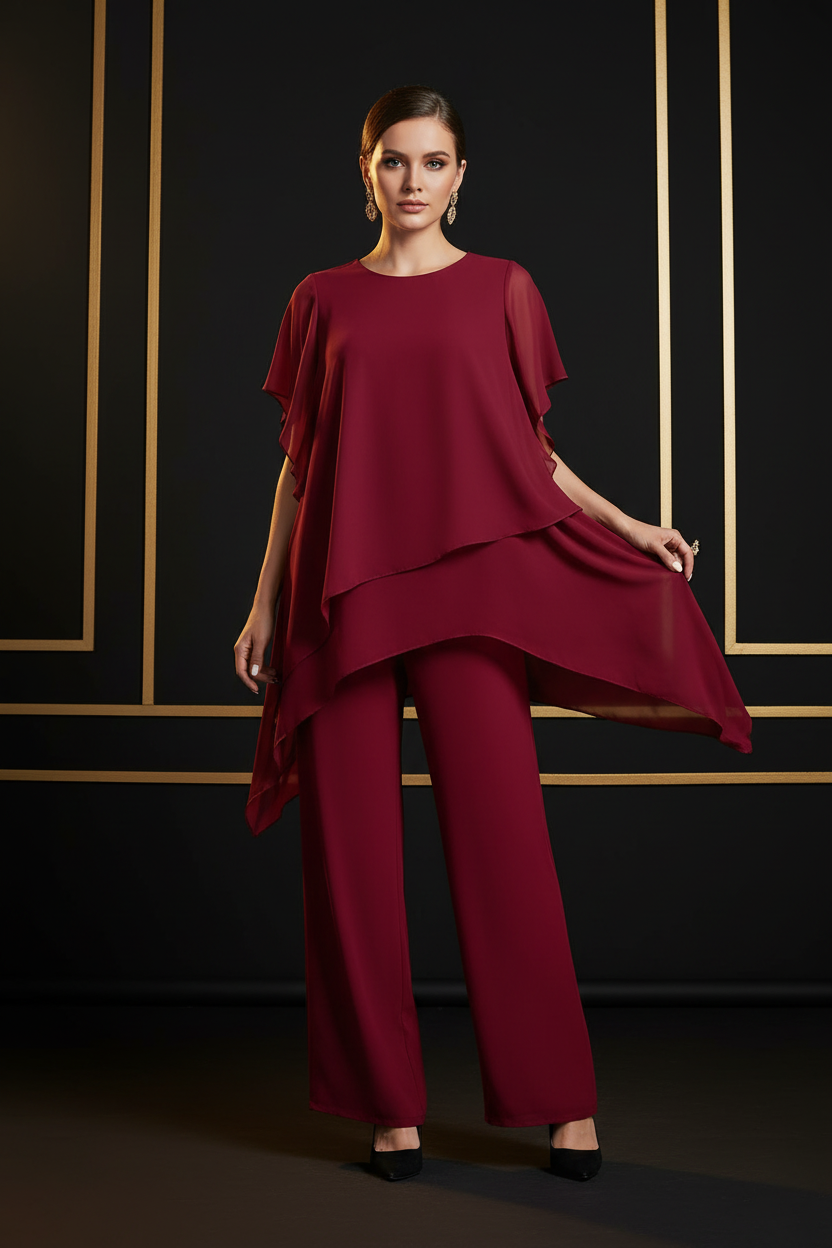 Ensemble élégant en mousseline - Wine Red