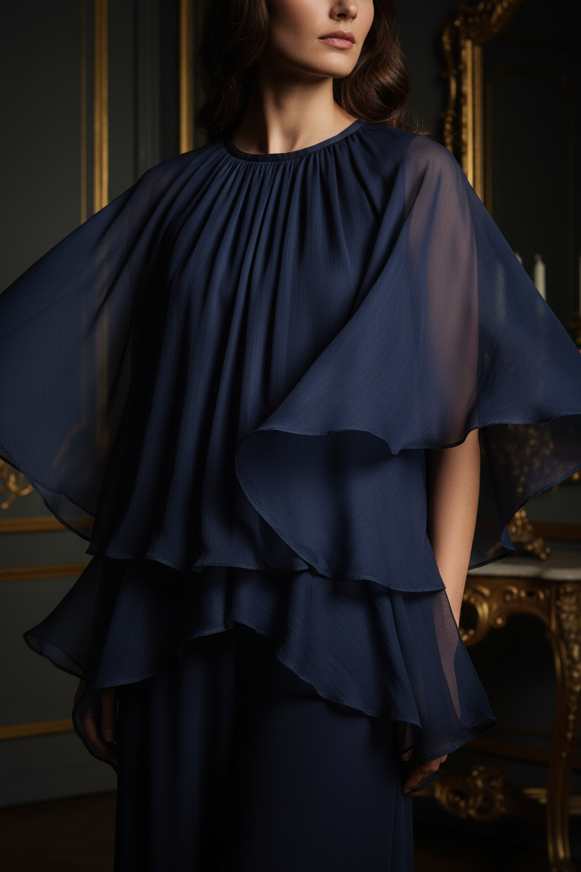 Détail haut - top en mousseline Navy Blue