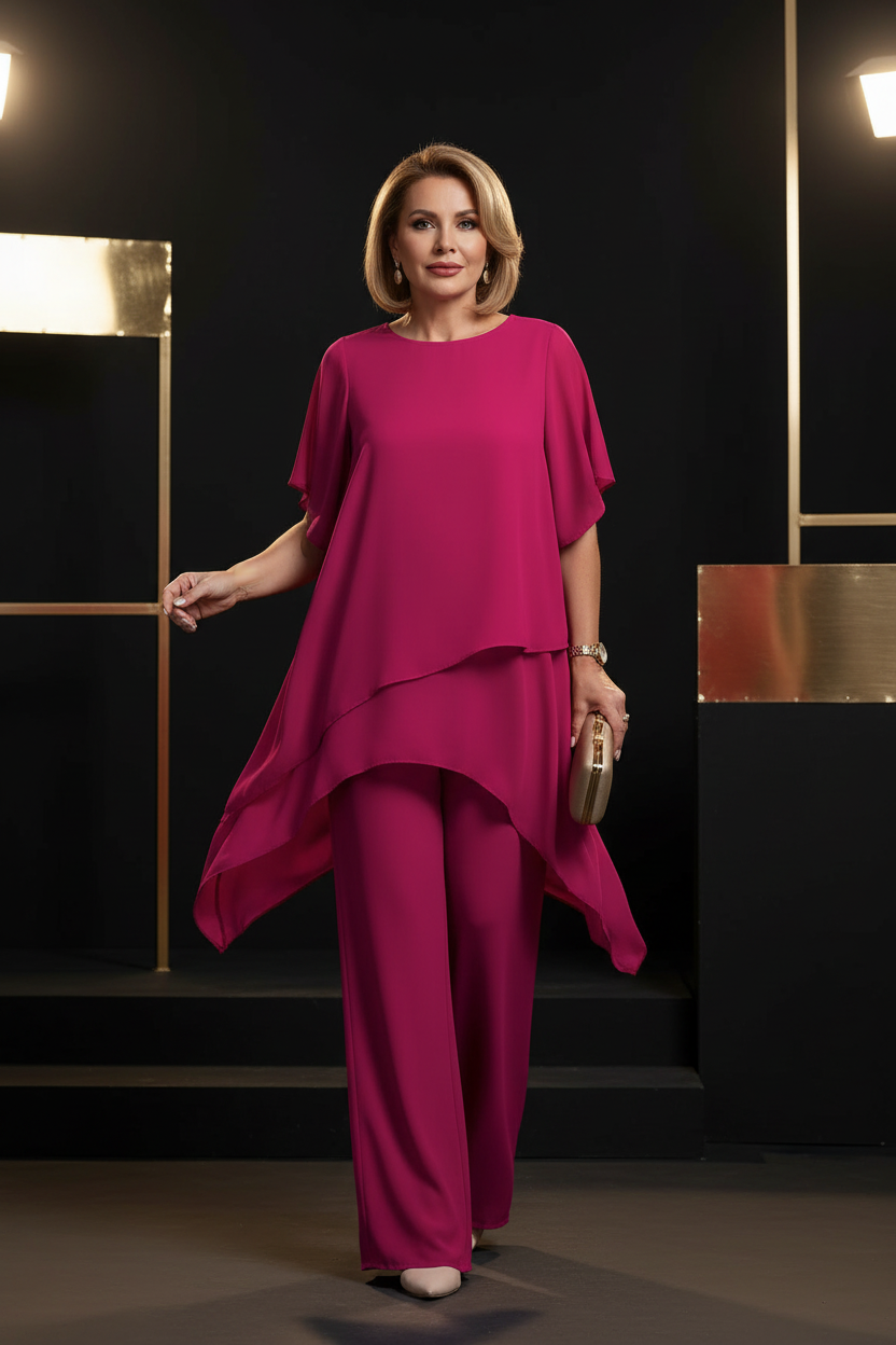 Ensemble élégant en mousseline - Rose Red
